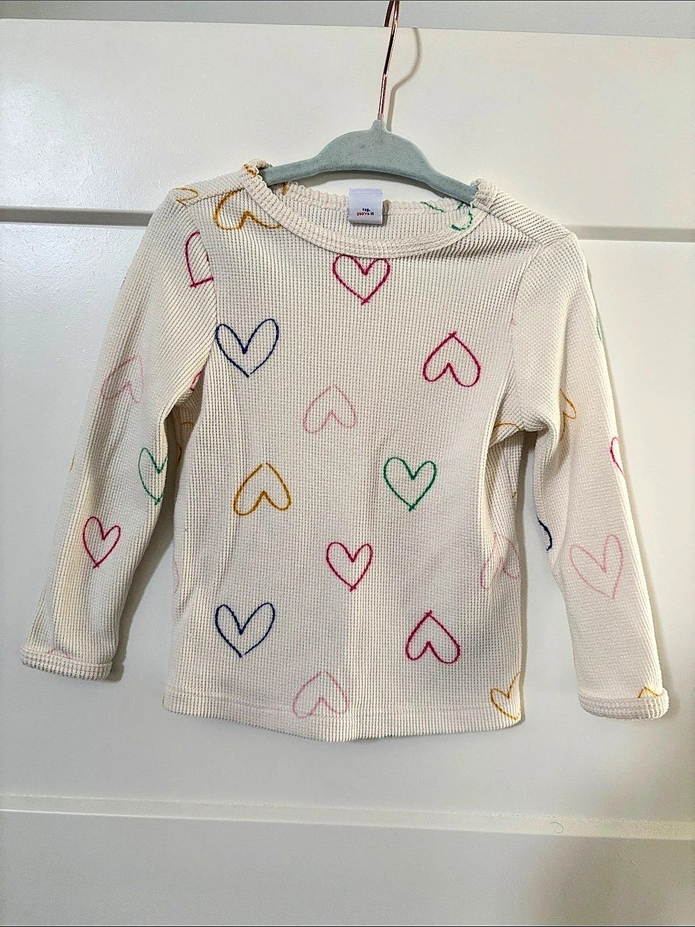 Old Navy Heart Pattern Waffle Knit Long Sleeve Shirt Size 2T Like New